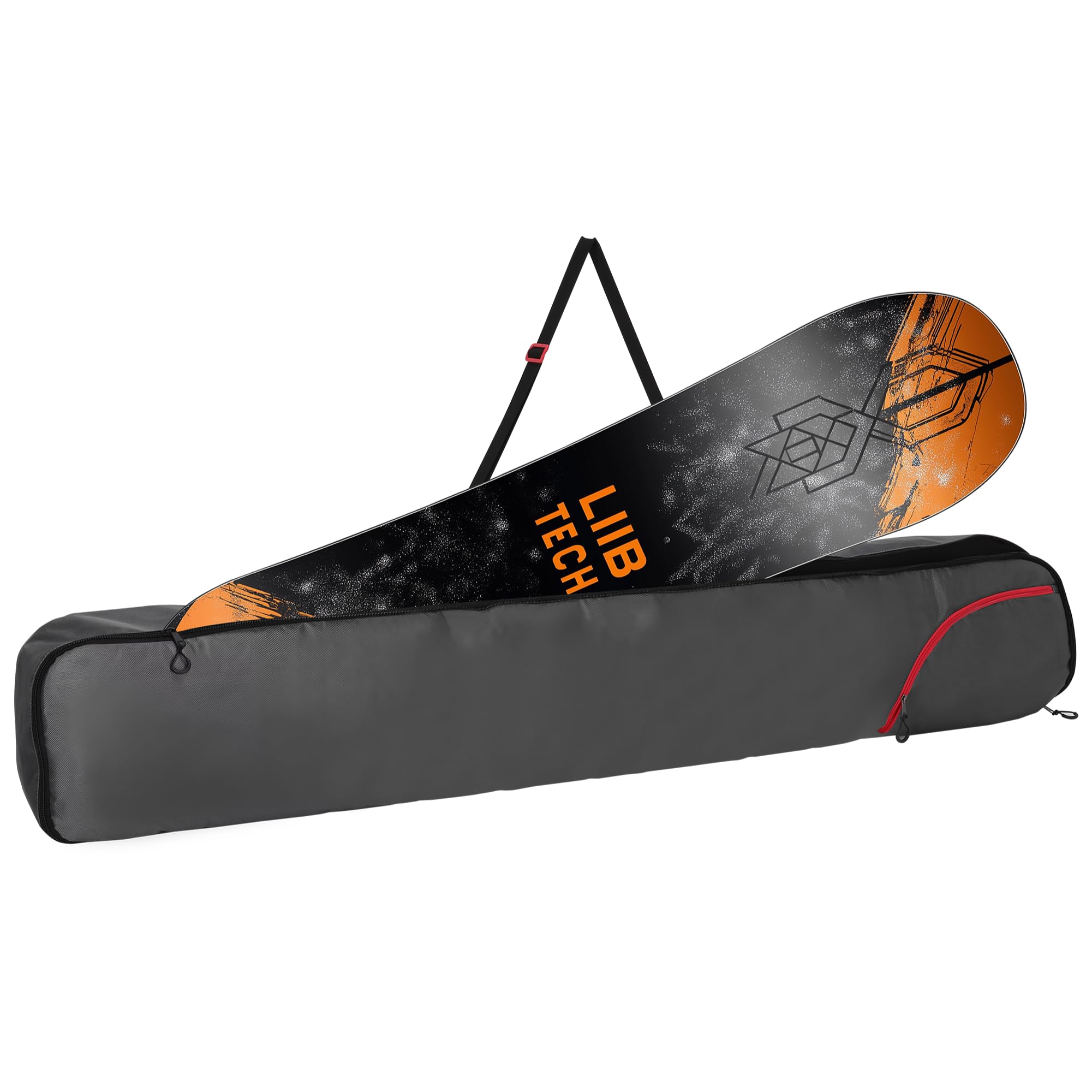 Navaris Torba snowboardowa dla mężczyzn i kobiet, 165 cm, z boczną kieszenią i regulowanymi paskami, dla łatwego noszenia na snowboardzie, czerwona i szara