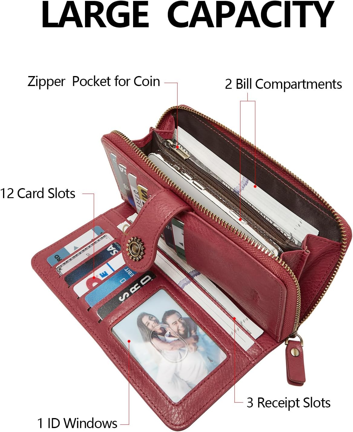 Wallet for Women RFID Blocking Leather Large Capacity Card Holder Ladies Phone Clutch Travel Long Purse Wristlet | RFID Blocking, Leather, Large Capacity, Ladies, Travel - Image 2