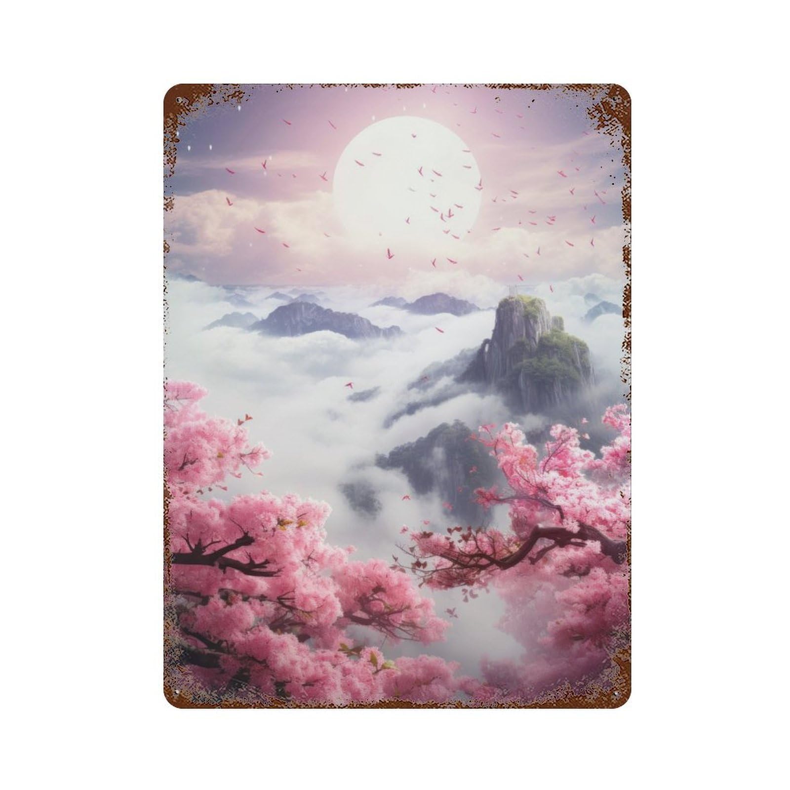Retro Metal Sign with Japanese Mood Design 15.7"x11.8", for Living Room, Hallway And Home Decor, Farmhouse Wall Decor