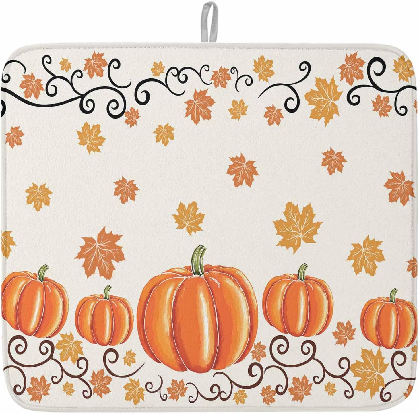 Thanksgiving Fall Dish Drying Mat for Kitchen Counter, Orange Pumpkin Harvest Baby Bottle Microfiber Drying Pad, Autumn Maple Leaf Farmhouse Absorbent Coffee Cup Dishes Drainer Mats 18"x24"