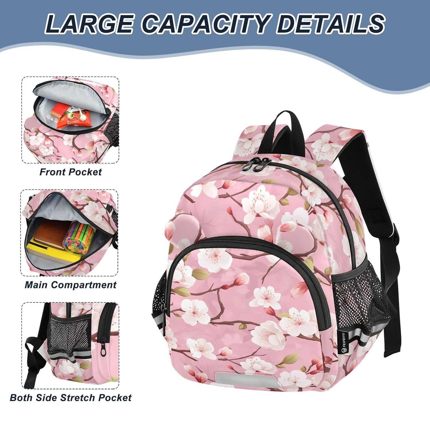 Pink Cherry Blossoms Flower Toddler Harness Backpack for Boys Girls 3-6 Years Kids Backpack with Anti Lost Safety Leash Child Leash Backpack for Walking Travel Preschool