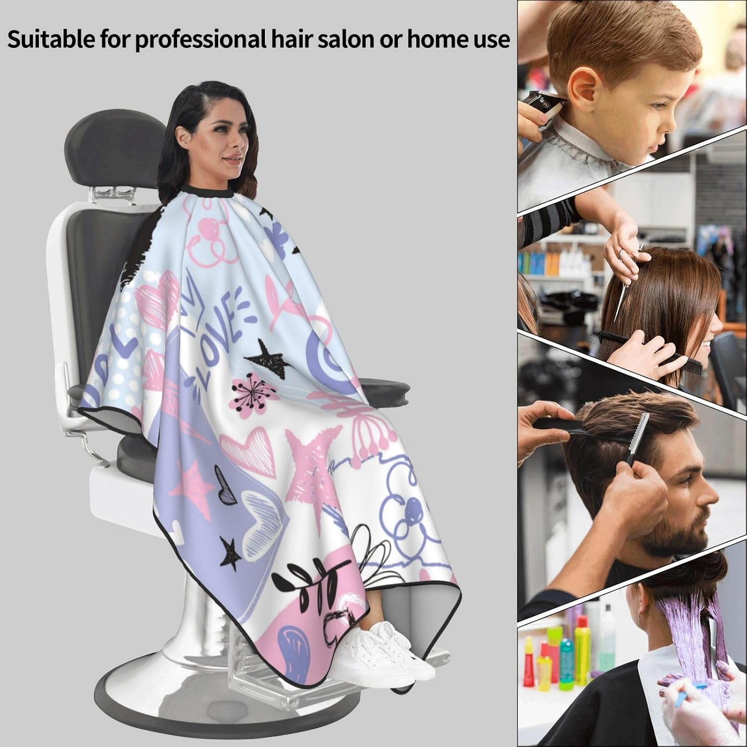 Heart Flower Lip Girl Hair Cutting Cape Professional Barber Cape Salon Hairdresser Apron With Adjustable Snap Closure