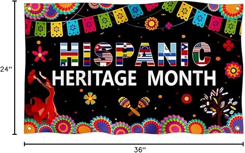Miniatura 8 de Bandera de decoración del mes de la herencia hispana de 2 x 3 pies, doble impresa, bandera latinoamericana divertida para decoración de aula