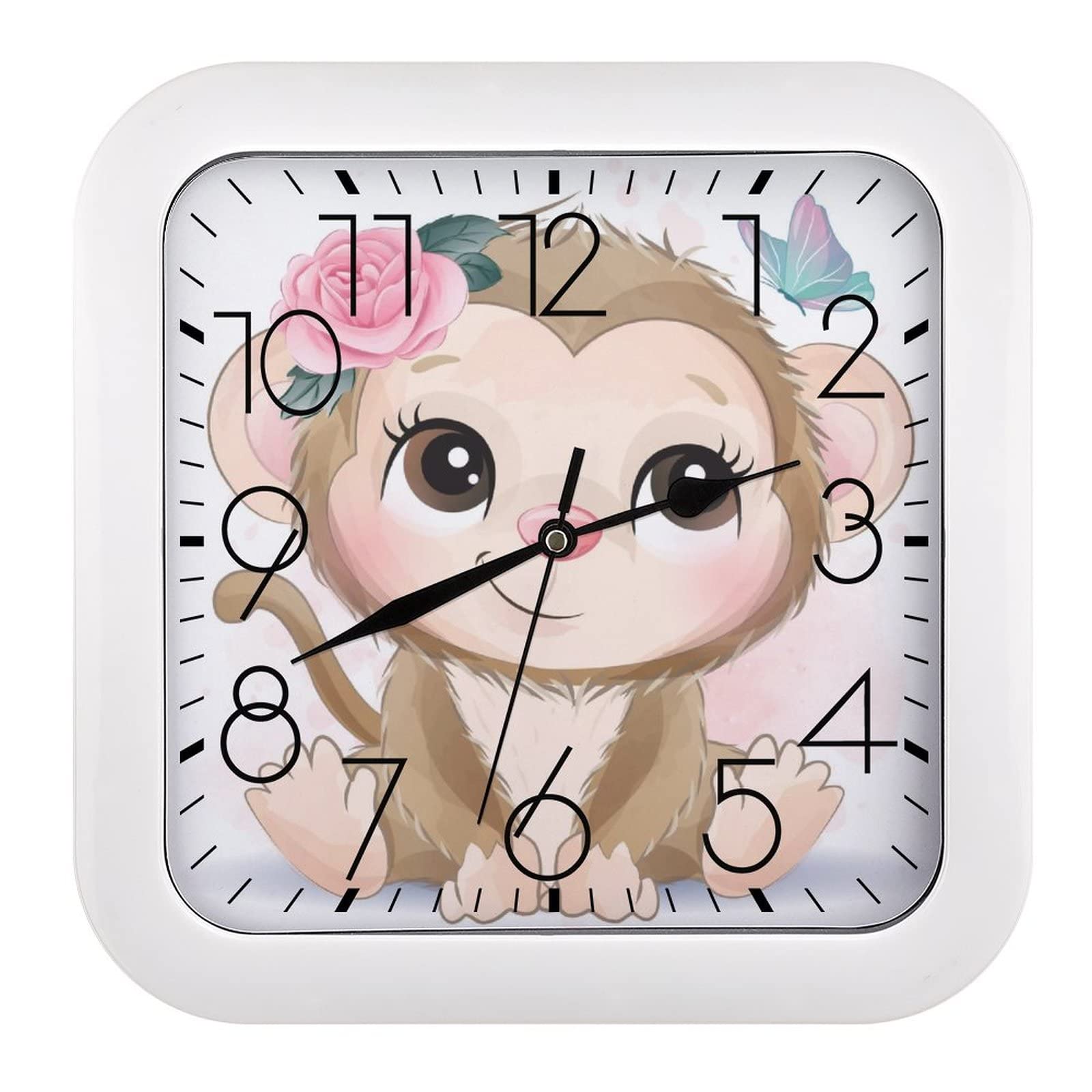 Pendule murale moderne Singe Papillon horloge silencieuse 26x26cm pour école et maison