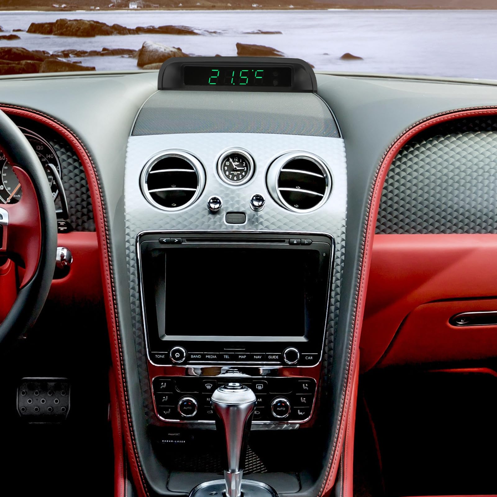 Reloj Termómetro Digital para Coche Sensor de Temperatura, Diseño Solar Luminoso, Material Abs Resistente y Fácil Instalación en Tablero