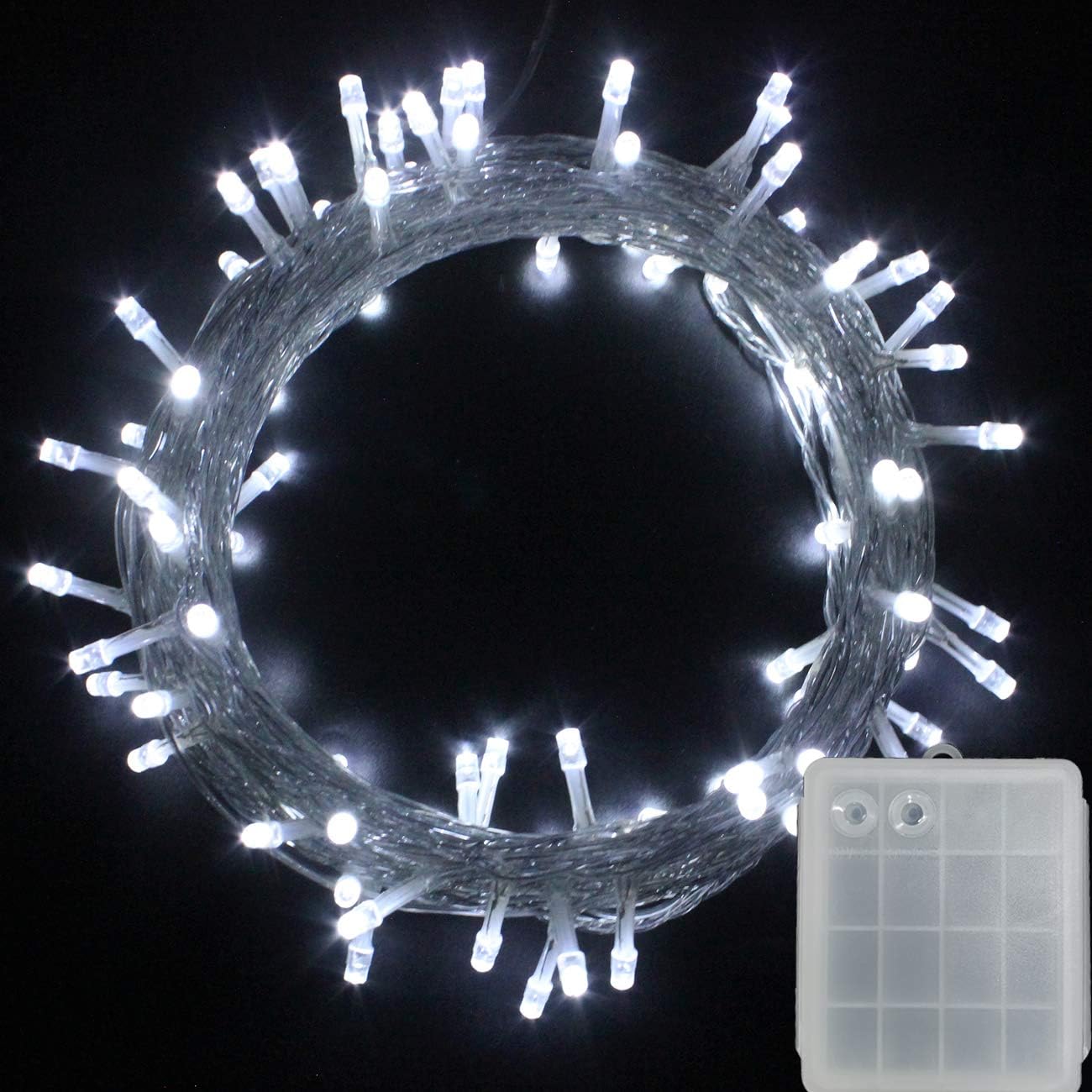 100 LED String Fairy Lights Battery Power Operated 8 Modes Timer Function Rainproof Christmas Xmas Garden Party Wedding Decoration (100, White)