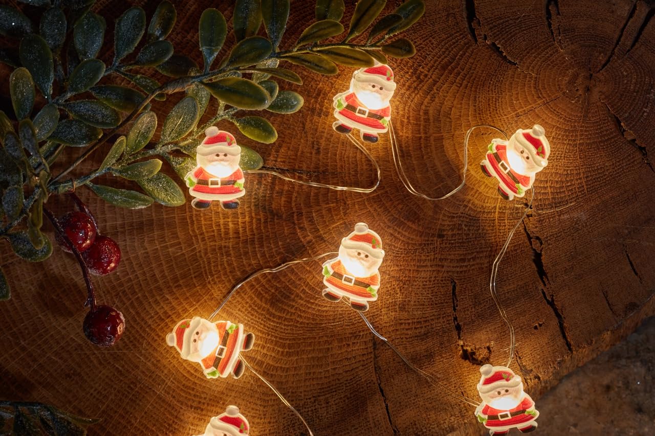 Smart Garden Christmas Santa String Lights Set of 20, Warm White LEDs, Indoor Use, 1.9 Metre, Auto Timer Function