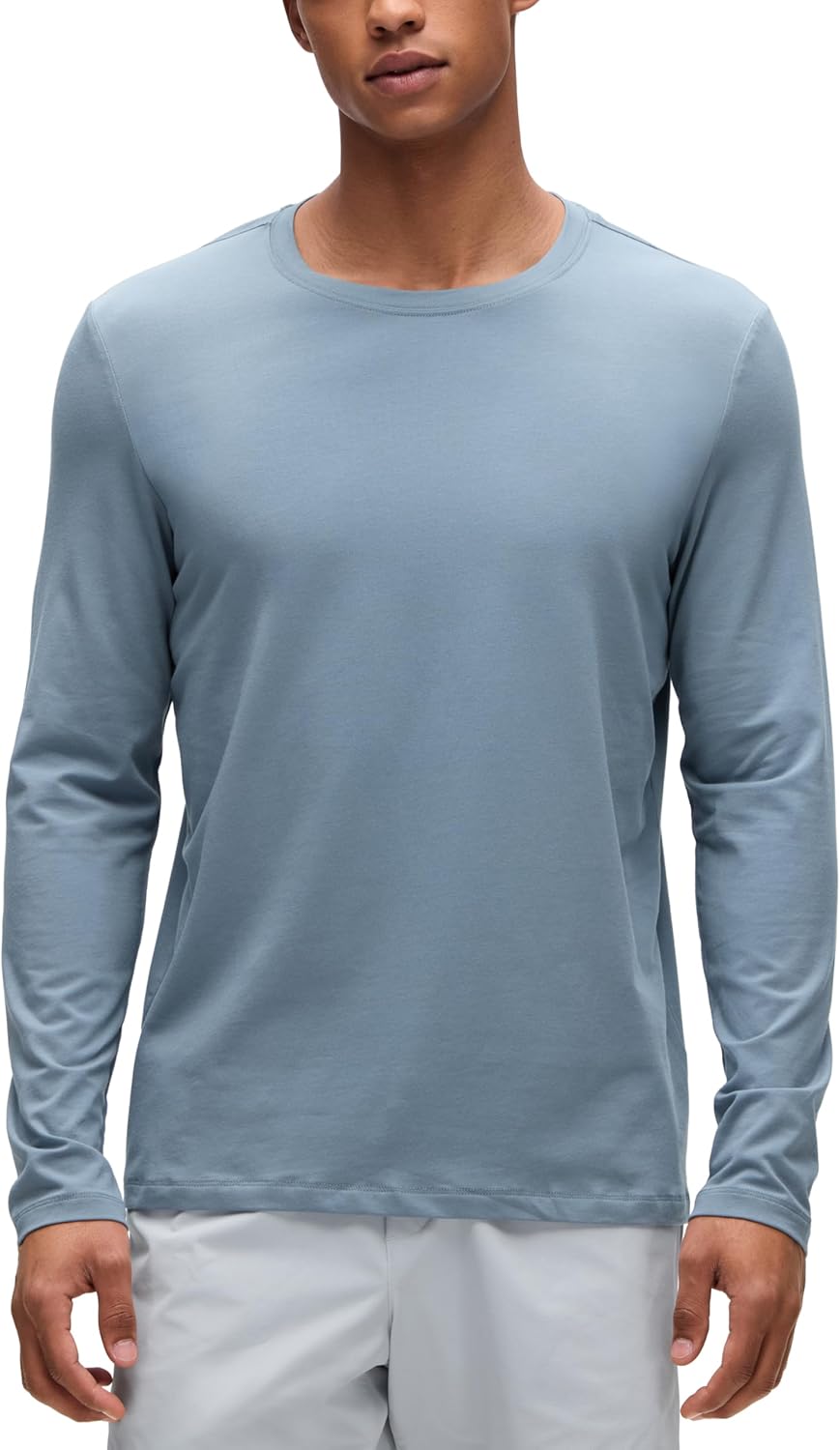 CRZ YOGA Pima Cotton Long Sleee Shirts for Men - Casual Crewneck T-Shirts Breathable Workout Daily Basic Tee Tops