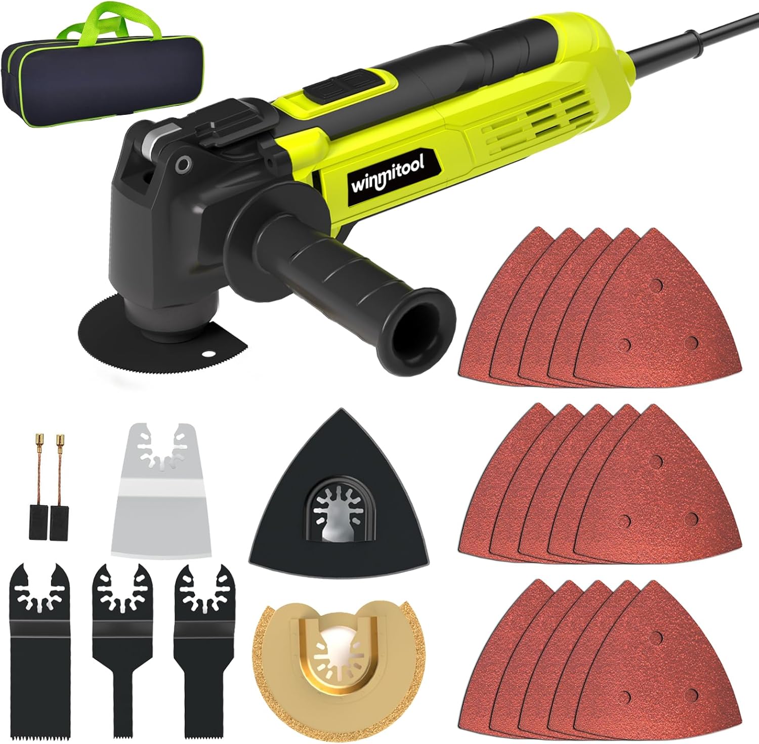 Electric Oscillating Tool, 2.5-Amp Oscillating Multi Tool with 3.2° Oscillation Angle, 7 Variable Speeds and 26 pcs Saw Accessories, Auxiliary Handle and Carrying Bag(Green)