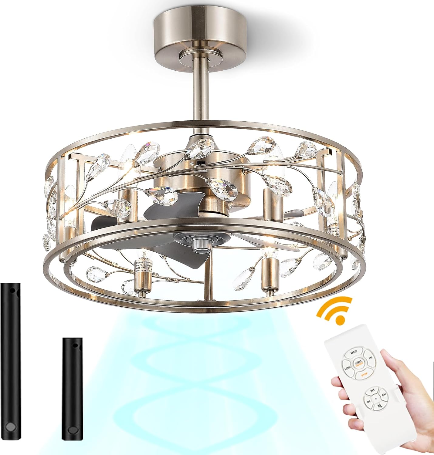 Bladeless Ceiling Fan with Light, 20Inch Caged Ceiling Fans and Remote