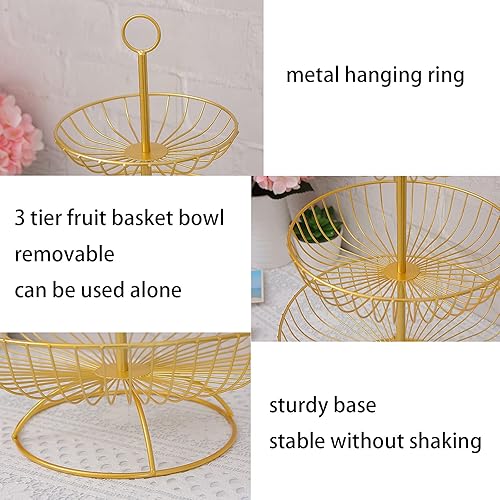 Miniatura 6 de JFFLYIT Frutero de 3 niveles, cesta de frutas, encimera, soporte de metal para frutas, soporte desmontable y colgante para frutas, aperitivos,