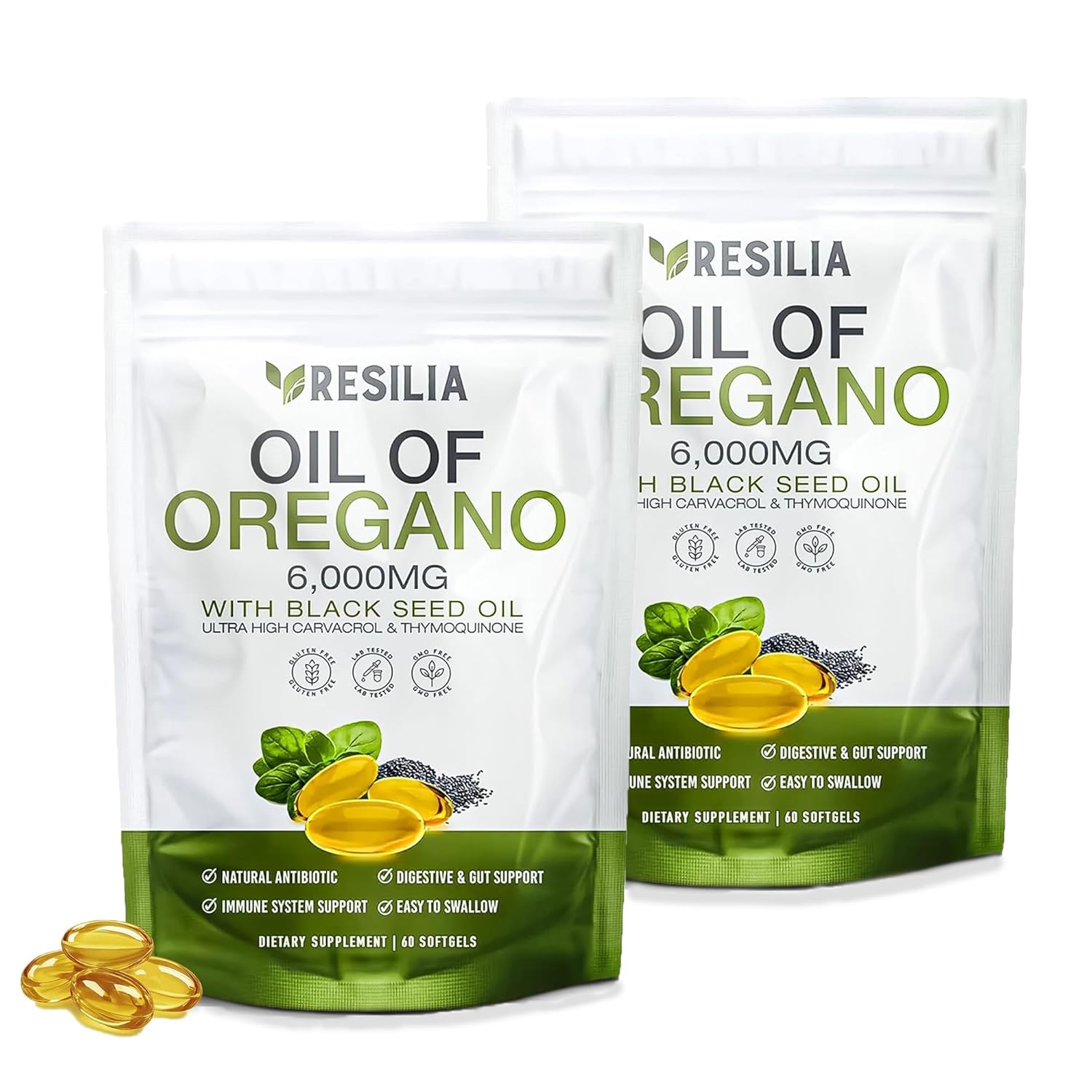 Softgels with Black Seed Oil 6000mg Organic Oregano Oil Capsules for Immune Digestive Support Non-GMO Gluten-Free Softgels -