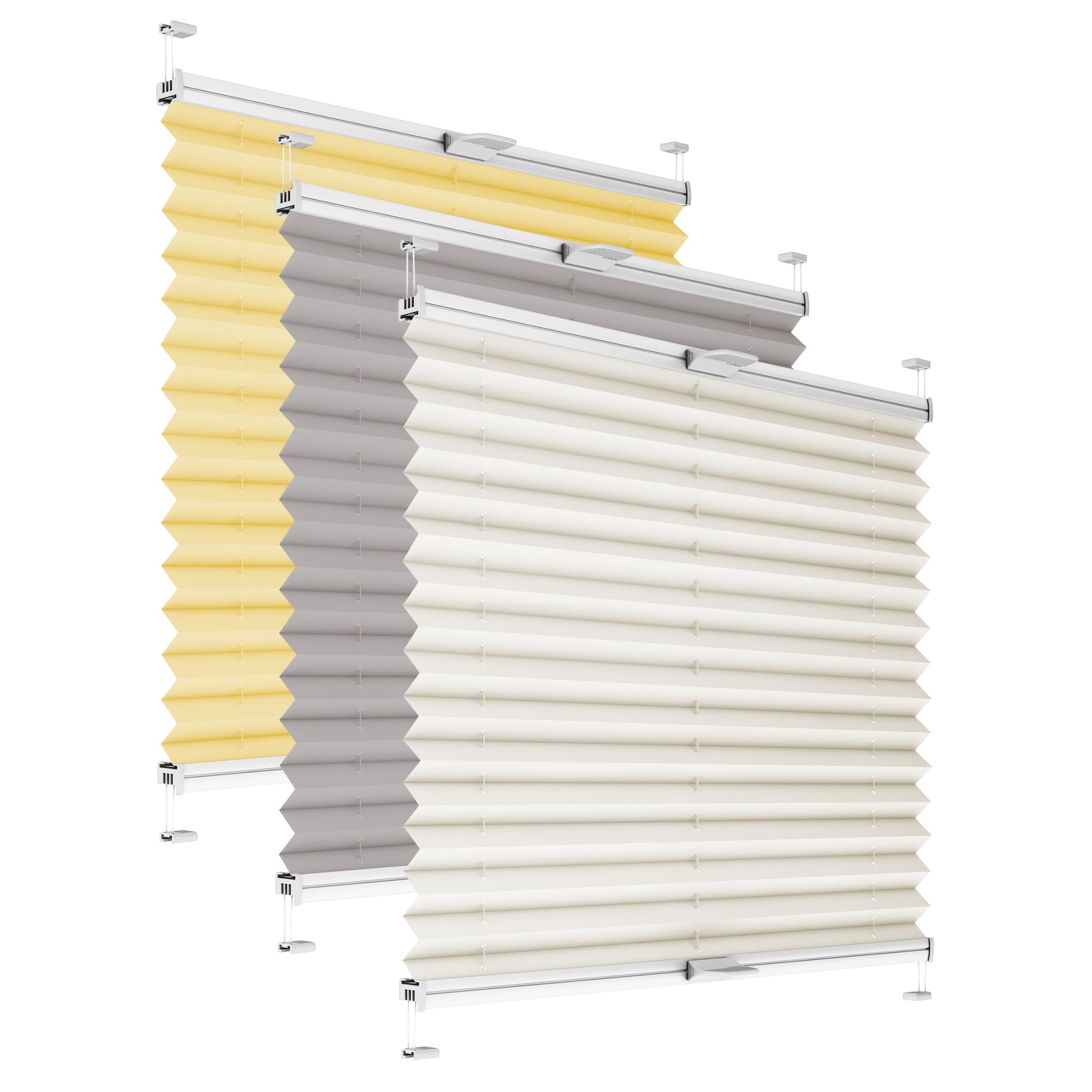 Fenster Plissee ohne Bohren zum Kleben Innenrahmen - Thermo Plisseerollo Innen - Rollo Jalousie, Halterungen auf Rahmen, Faltrollo, Sichtschutz, Blickdicht, für Fenster & Tür - Creme, 120 x 150 cm