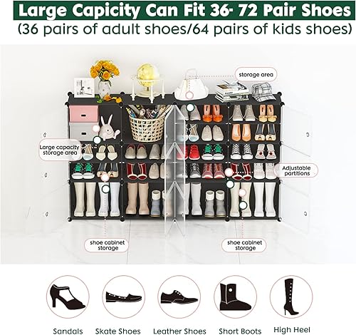 Miniatura 5 de Zapatero de almacenamiento con puertas organizador portátil de zapatos estante de pie expandible almacenamiento de 36 a 72 pares de zapatos botas