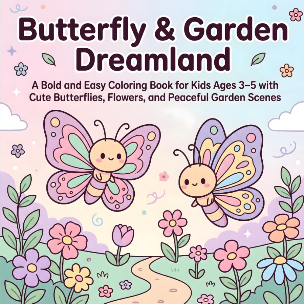 Butterfly & Garden Dreamland: A Bold and Easy Coloring Book for Kids Ages 3–5 with Cute Butterflies, Flowers, and Peaceful Garden Scenes