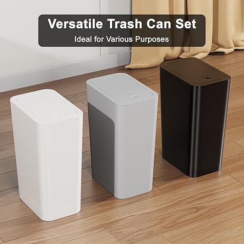 Miniatura 6 de N. NETDOT Paquete de 3 cubos de basura pequeños de 10 litros2.6 galones con tapa, cubo de basura para baño con tapa desplegable, cesta de basura