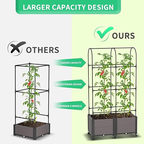 Miniatura 3 de DoCred Macetero elevado con enrejado para plantas trepadoras de verduras, macetas de tomates al aire libre con ruedas, uso en interiores y exteriores