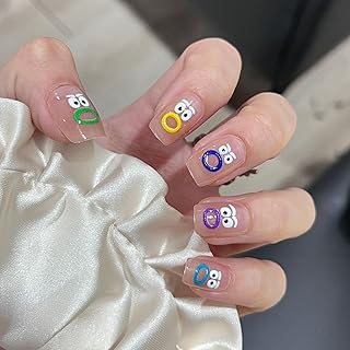 30 PCS Press on Nails Emoji Fake Nails Short Fake Nails Gifts for Women and Girls (No.54)