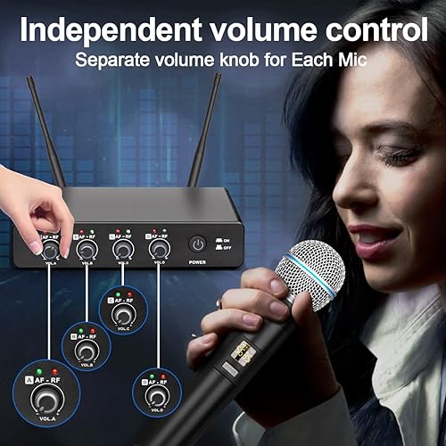 Miniatura 5 de Depusheng R4 - Micrófonos inalámbricos para karaoke profesional, 4 canales, sistema de micrófono inalámbrico de mano, micrófono dinámico de metal