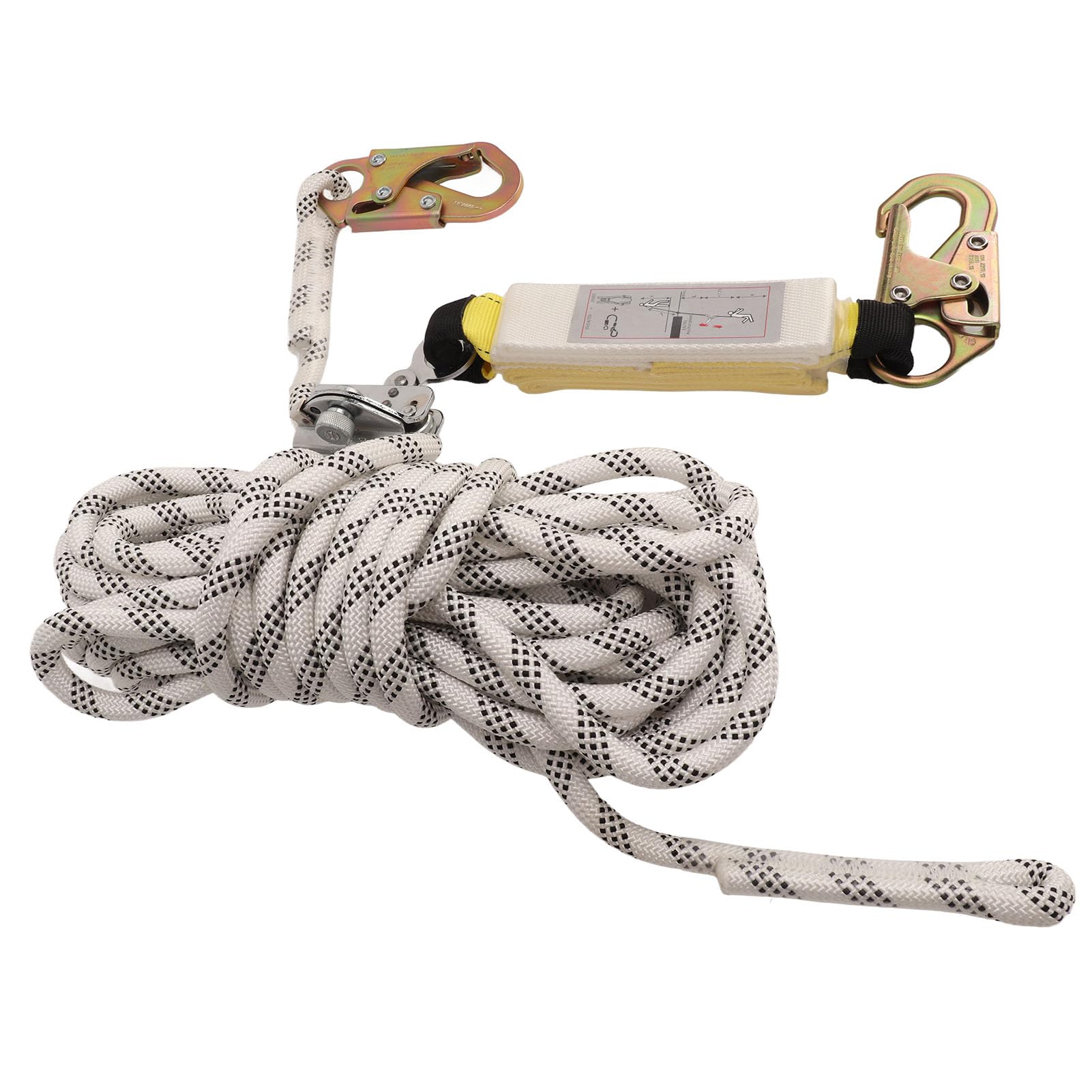 Línea de Protección contra Caídas Absorbente, Poliéster de Alta Resistencia Absorbedor de Energía Cuerda de Protección contra Caídas Agarrador de Cuerda Ajustable Ganchos de