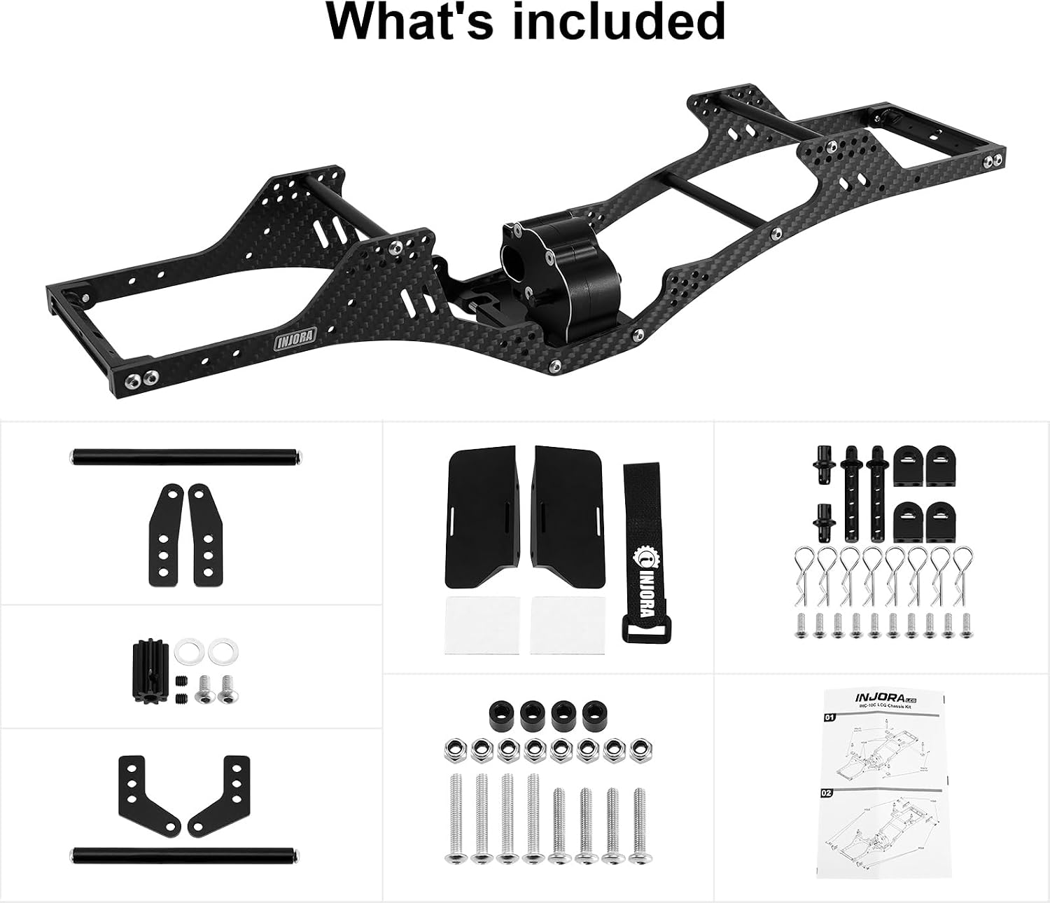 INJORA LCG Carbon Fiber Chassis Kit with Center Transmission for 1/10 RC Crawlers Upgrade(INC-10C)