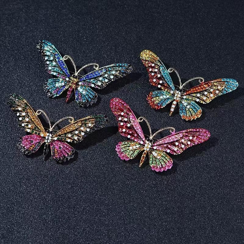 Image of 4 PCS Multicolor Rhinestone Crystal Large Size Butterfly Brooch Pin Lapel Pin for Women (4 colors)