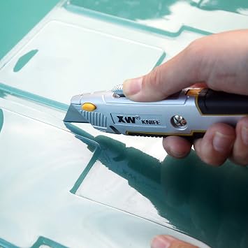 XW Retractable Utility Knife, Heavy Duty Zinc Alloy Box Cutter with Total 10 PCS Blades, 2-Pack