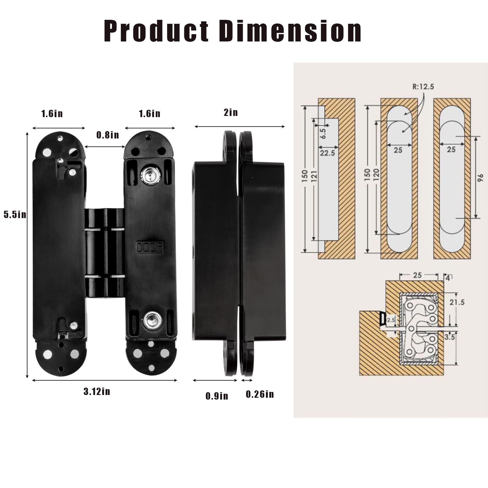 Cokritsm 5.5inch Hidden Door Hinges Invisible Hinges for Doors 180 Degrees Concealed Door Hinges 3D Folding Door Hinge with Hex Wrench Screws for Wooden Door 60kg 2Pack - Image 2