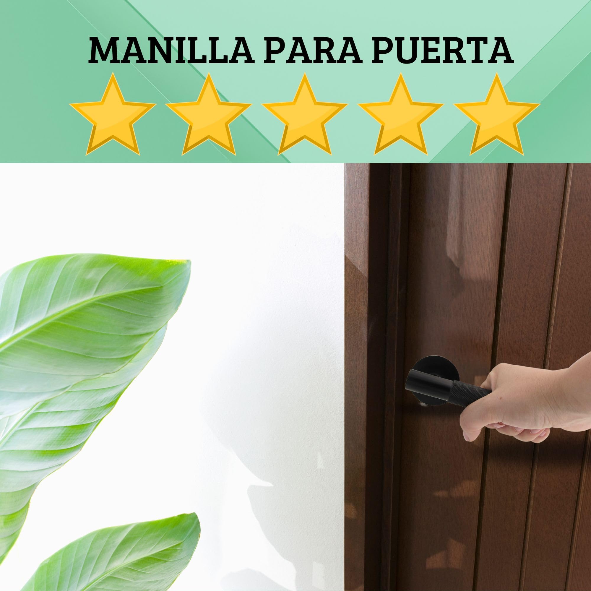 AZERODESIGN- Manillas Puertas Interior- Manetas Puertas Interior Casa- Juego Manillas Puerta Madera- Color Negro-Roseta Redonda 50x50mm Largo de la Manilla 130mm(ROSETA REDONDA)