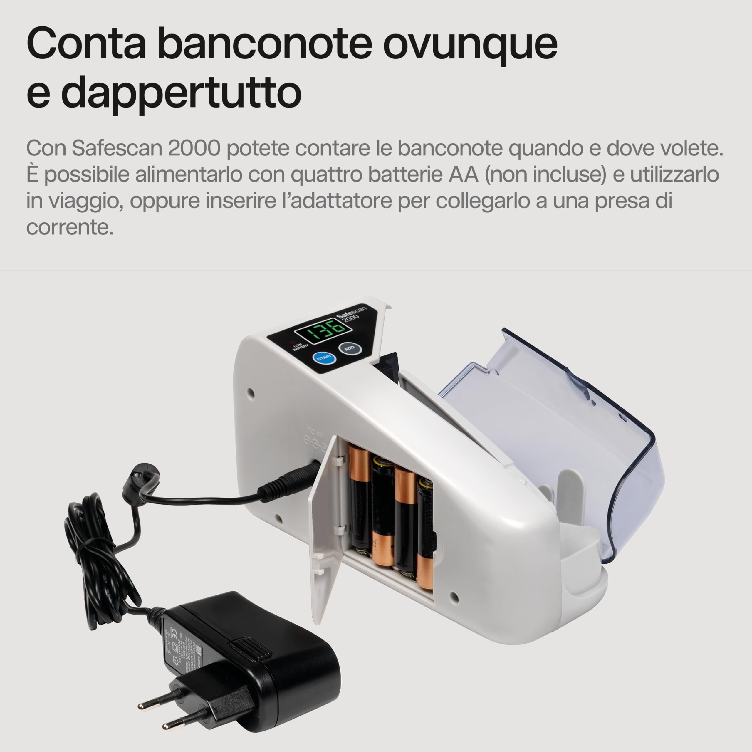Safescan 2000 contabanconote portatile che conta banconote ordinate - Contabanconote da viaggio - Contabanconote per banconote ordinate e per tutte le valute
