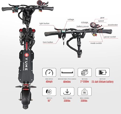 Miniatura 5 de M YUME Scooter Y10 Scooter eléctrico para adultos doble suspensión motor dual de 234 AH batería de 52 V 2400 W hasta 40 MPH 40 millas scooter