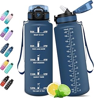 HoneyHolly Butelka na napoje, 1,5 l, ze słomką, sportowa, szczelna, ze znacznikami czasu, nadaje się do aktywności na świeżym powietrzu, jazdy na rowerze, fitnessu, jogi