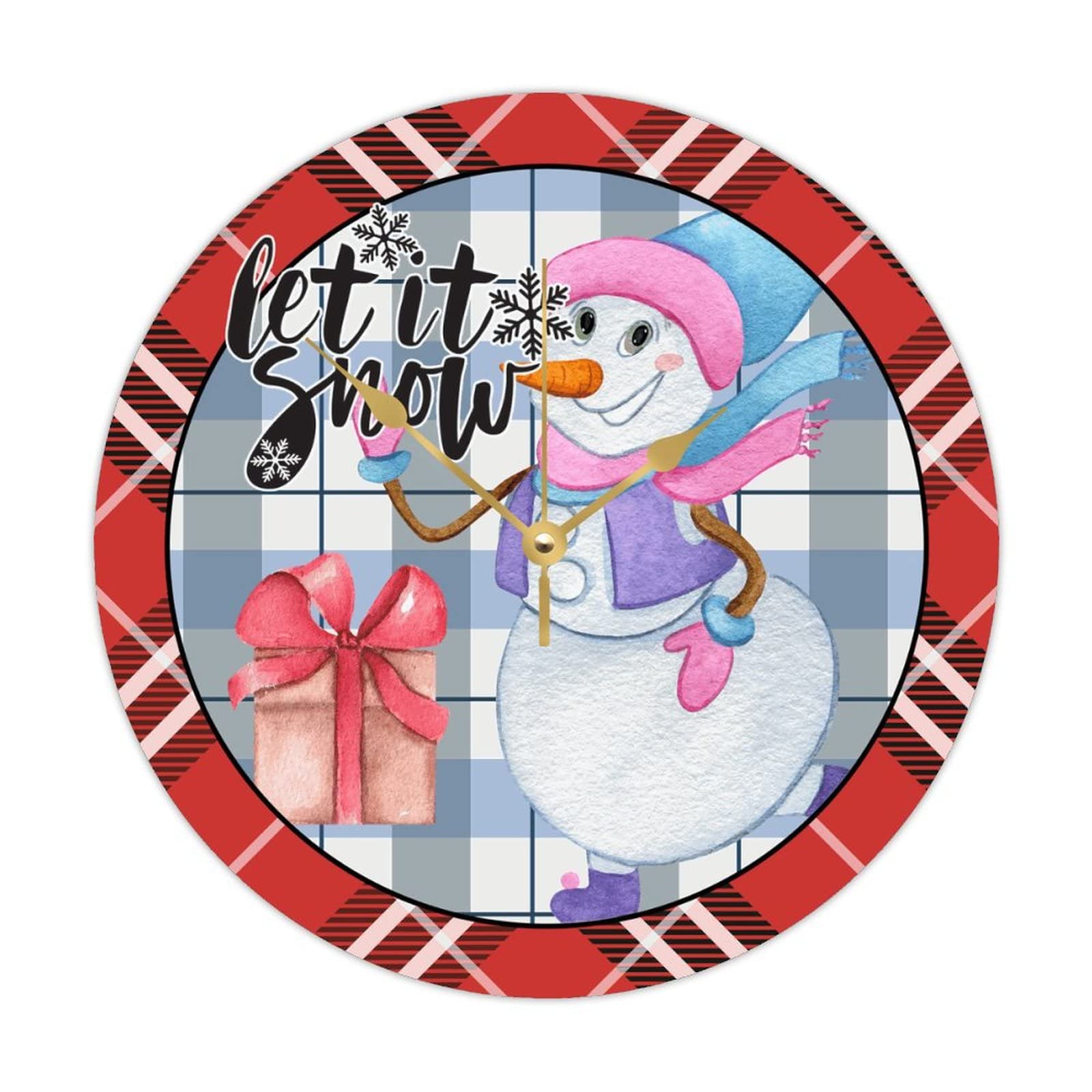 Horloge silencieuse sans tic-tac Let It Snow en bois pour grand mur