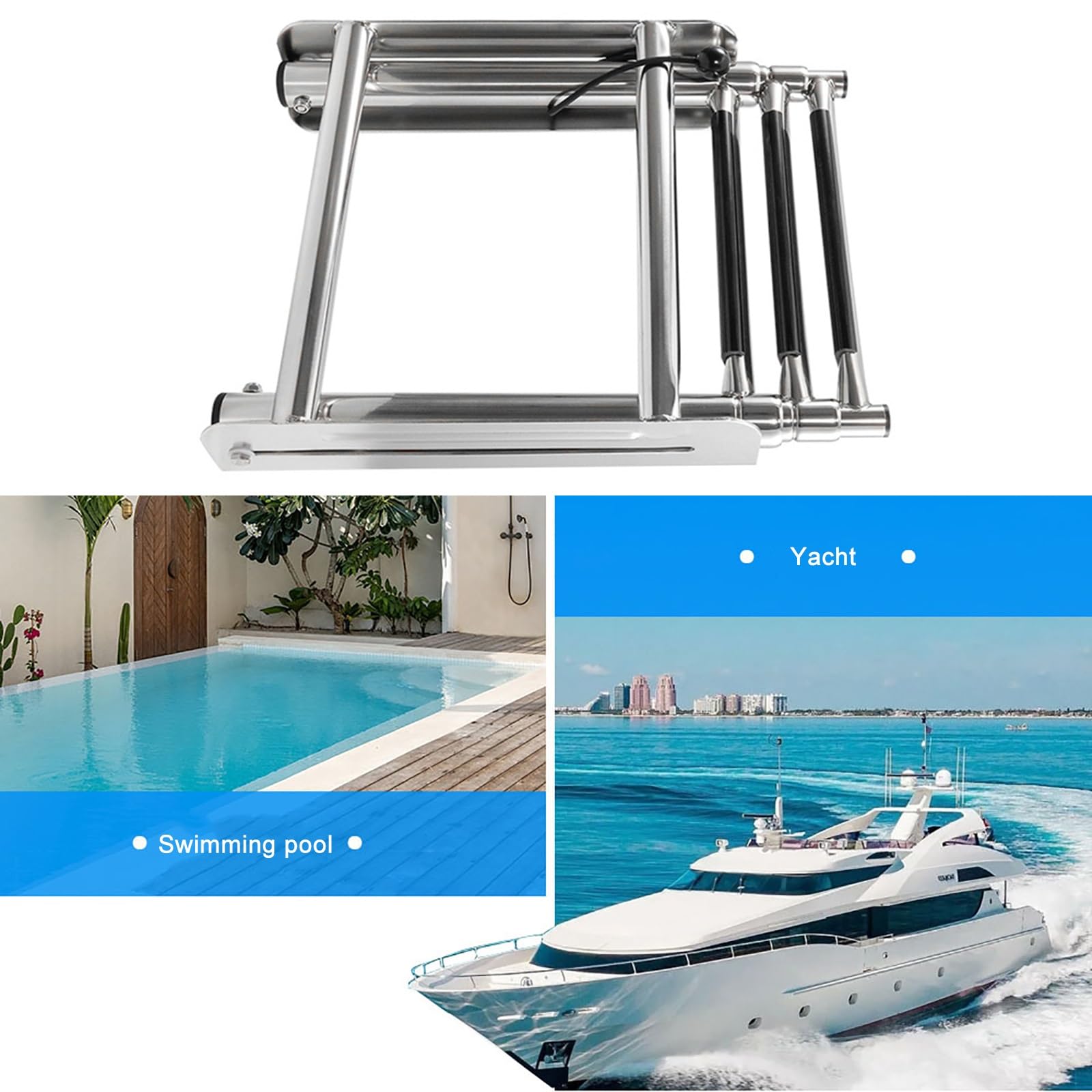 Made Scaletta Pieghevole A 3 Gradini Scaletta Rimovibile Per Montaggio A Poppa Per Barche Scaletta Per Pontone In Acciaio Inossidabile Marino Scaletta Per Poppa Lucidata Con Viti Di Montaggio