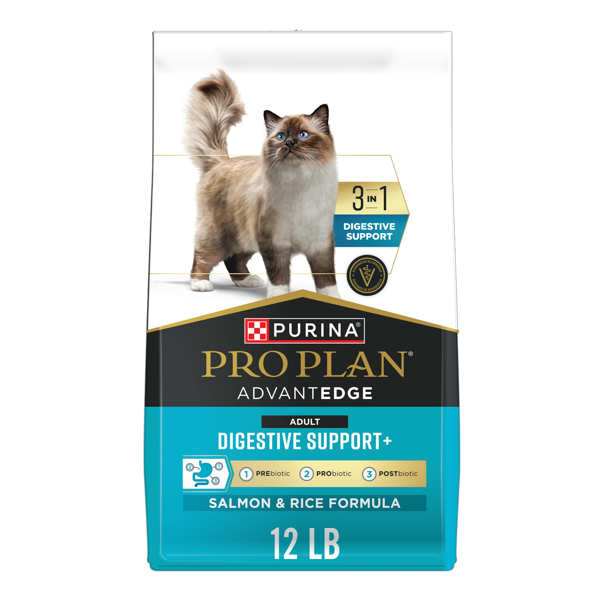 Purina Pro Plan AdvantEDGE Digestive Support Plus Adult Salmon and Rice Formula Dry Cat Food - 12 lb. Bag