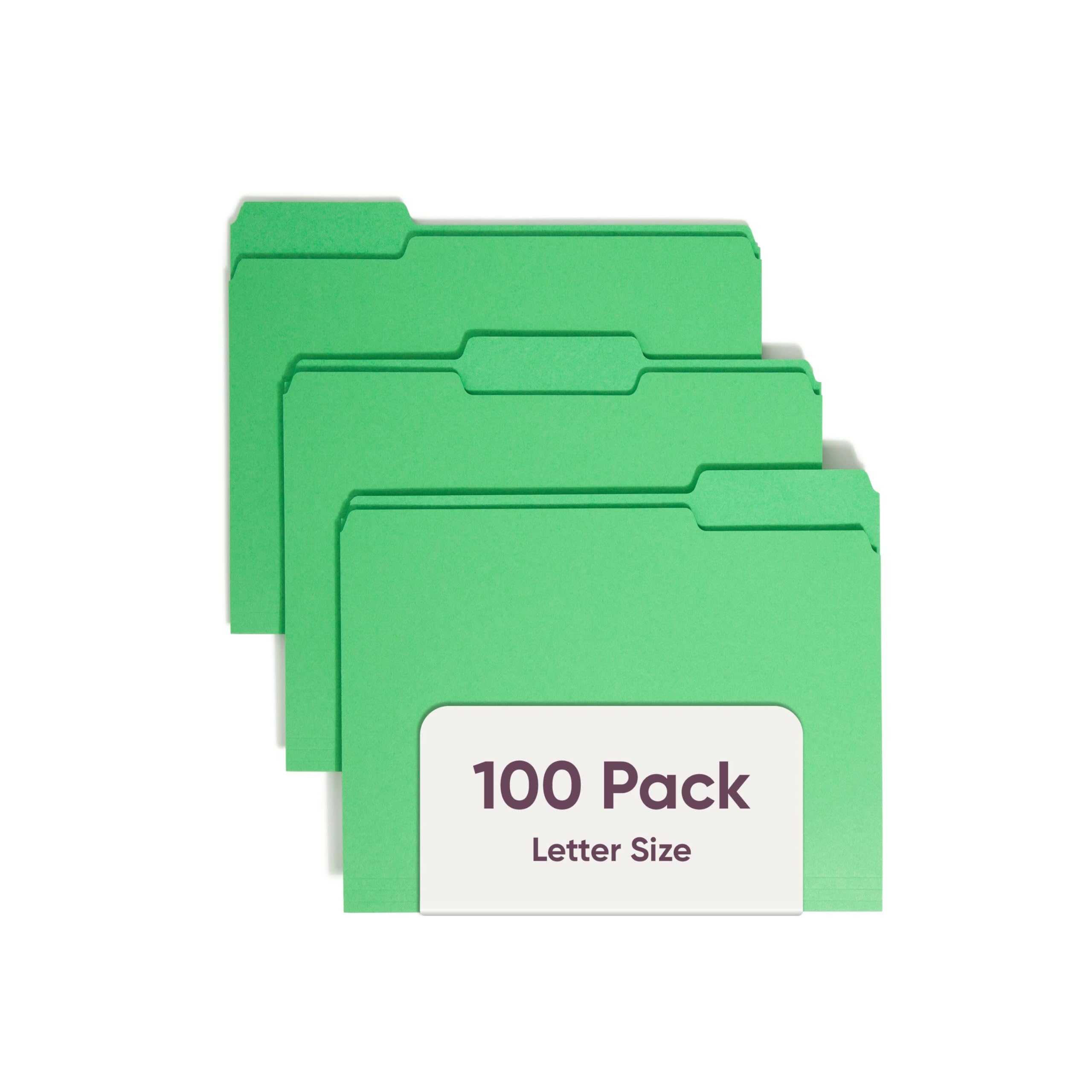 Smead Standard File Folders, 100 Count, Green, 1/3-Cut Tabs, Letter Size (12143)