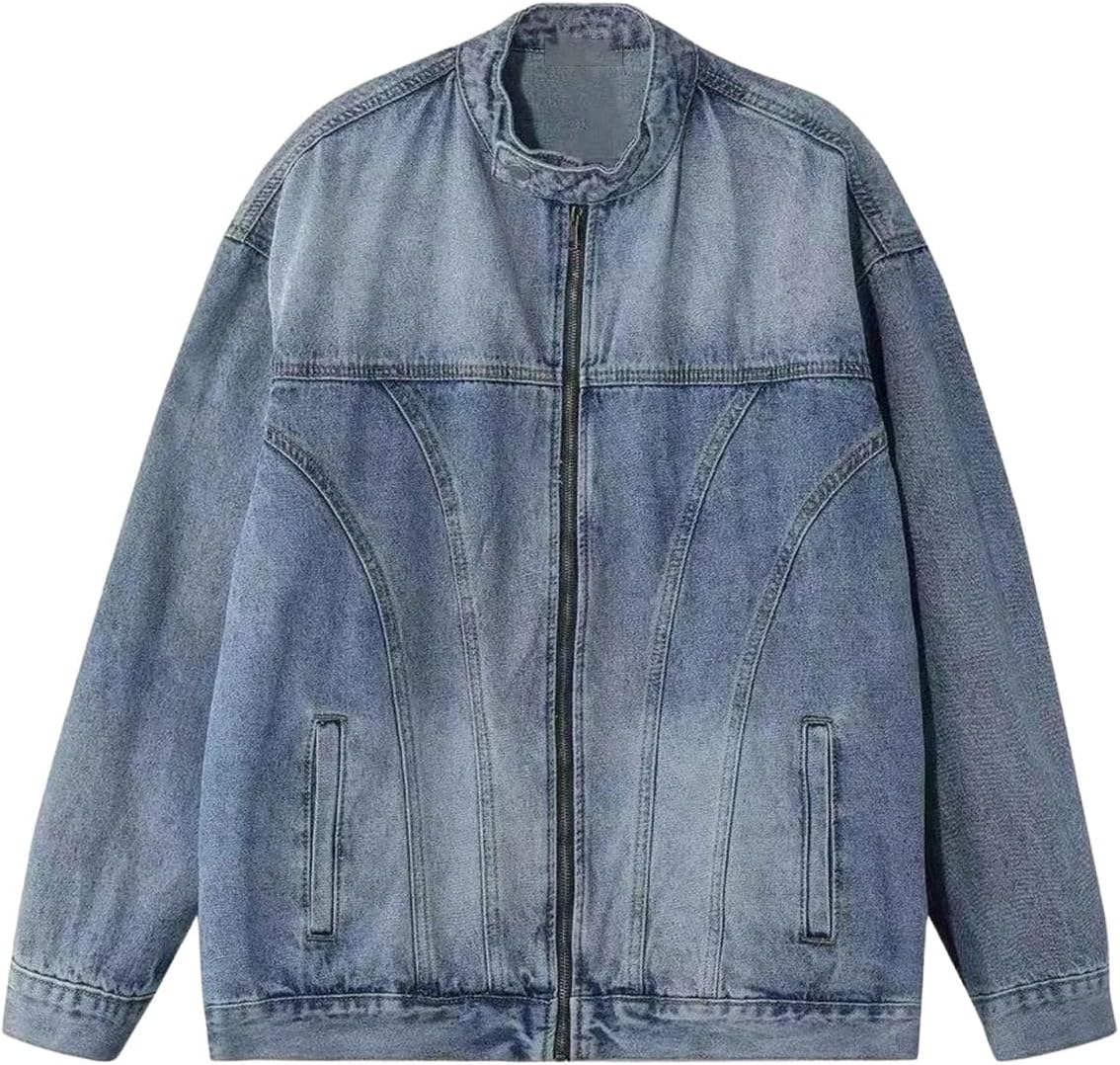 Men's Vintage American Washed Denim Jacket Loose Fit Cotton Outerwear For Casual Street Style Daily Wear