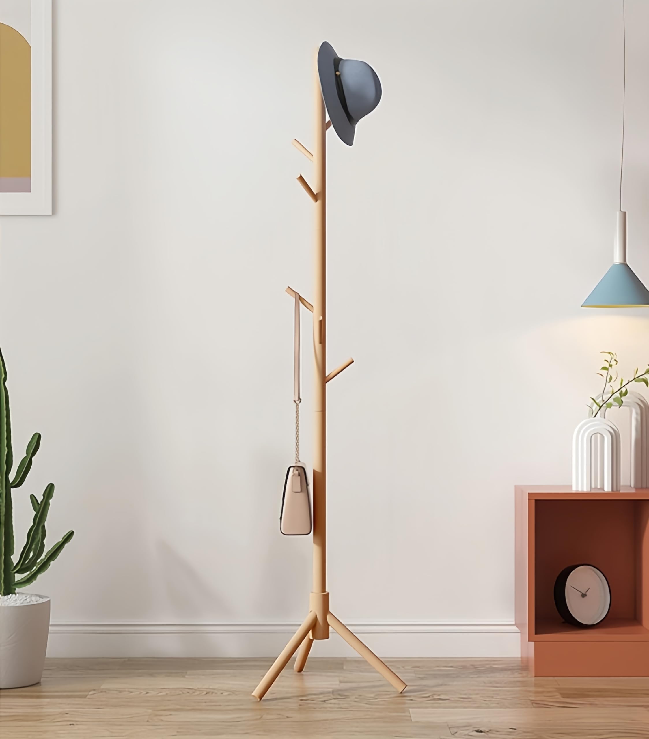 Uwenkjie coat stand，Sturdy wooden coat rack, adjustable size, with 8