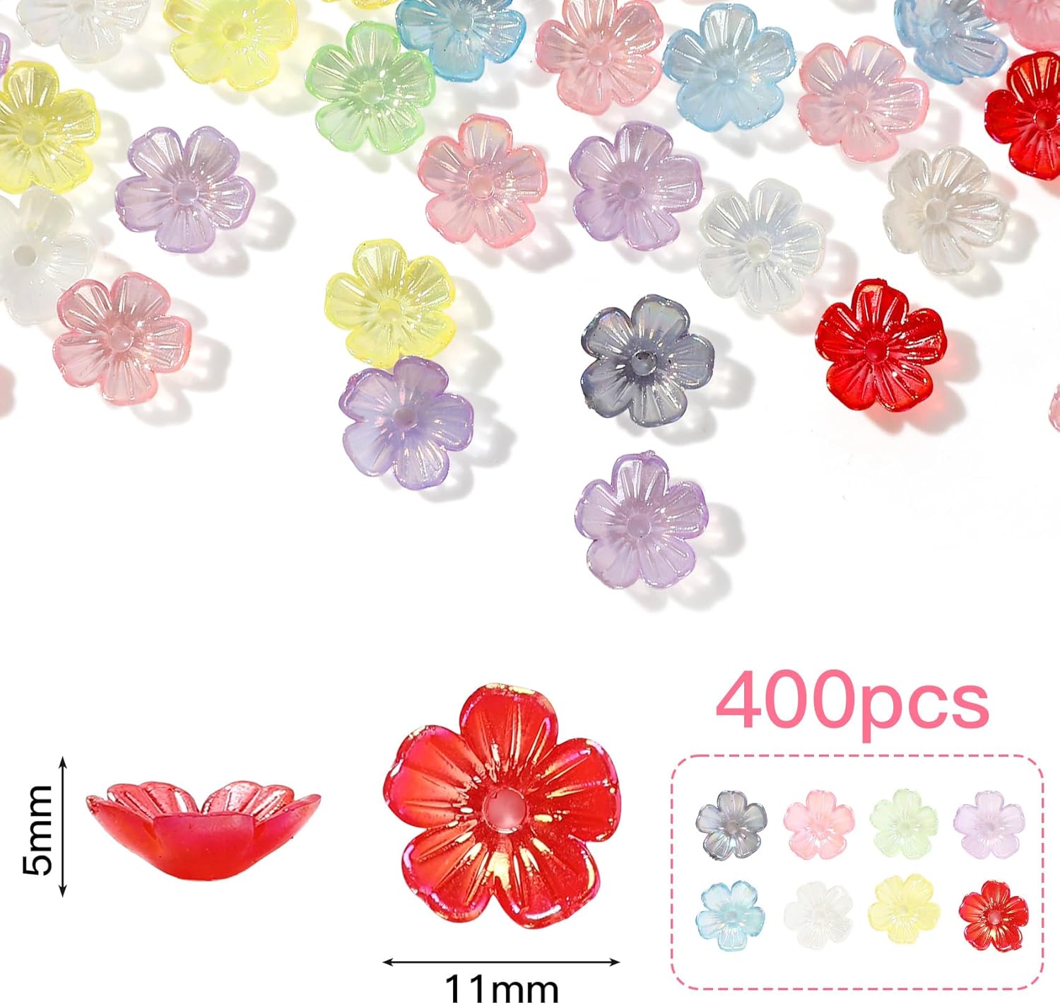 400 Pcs Acrylic Five-Petal Small Flower Charms, Pastel Color Floral Beads for DIY Jewelry Making, Craft Bracelets Necklaces Earrings Decoration - Image 3