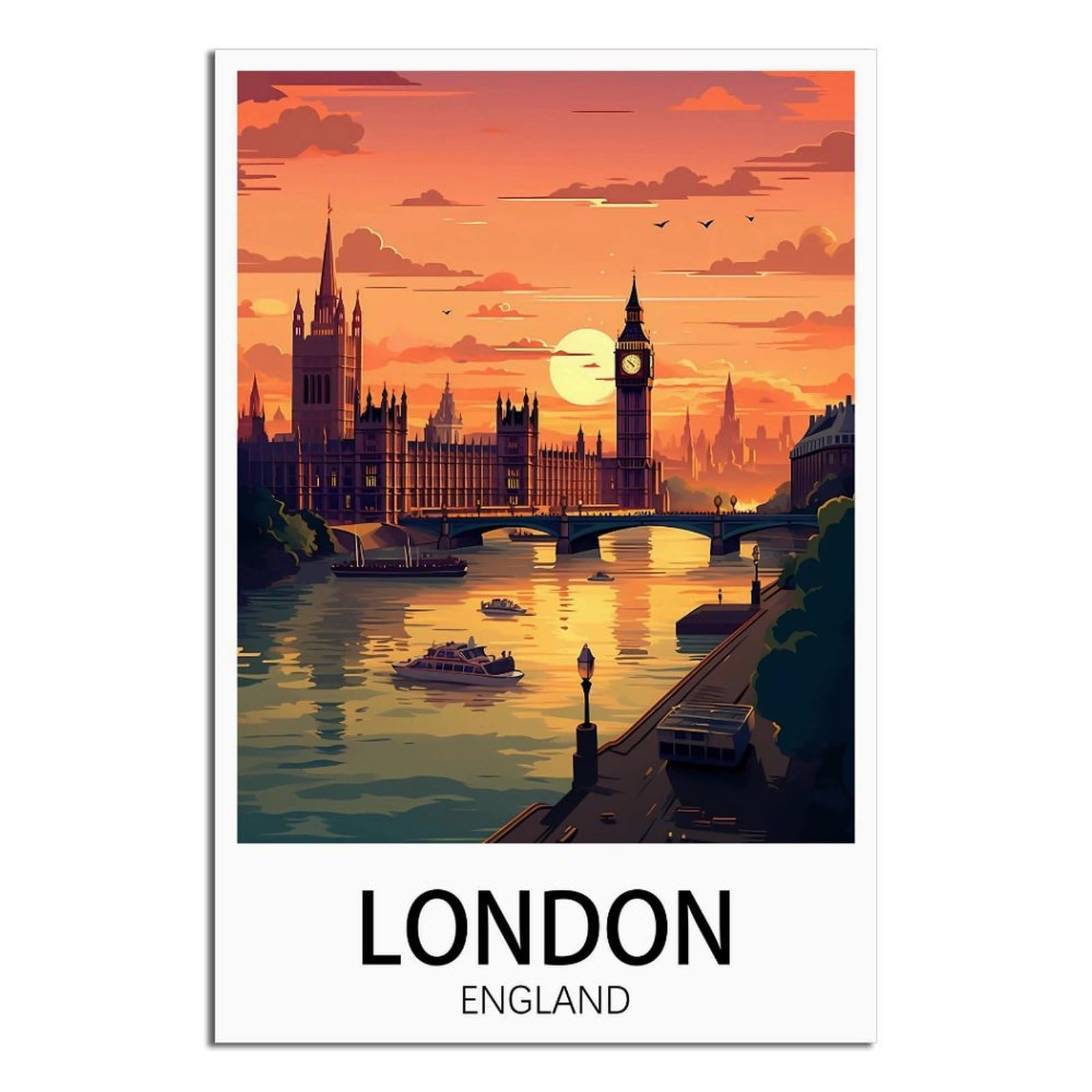 Hybfqxell Unframe-Style London England Vintage Travel Poster 08X12inch(20X30cm) Canvas Art Posters And Wall Art Pictures Prints Modern Family Bedroom Decor Posters