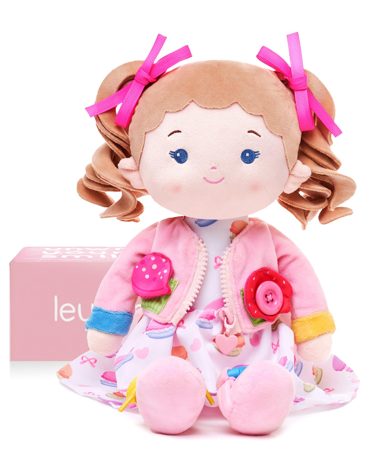 LeyaDoll bambola di peluche 40 cm, giocattolo sensoriale e educativo ispirato al metodo Montessori, morbida compagna per neonati 0-3 anni, idea regalo di compleanno per bambina-Busy Cupcake-Girl