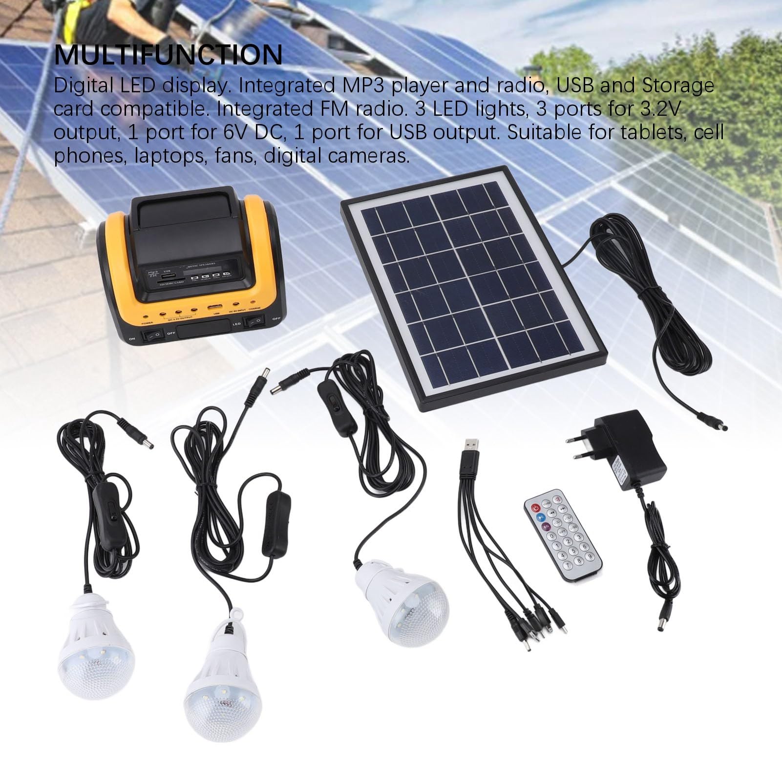 Asixxsix Generatore Solare Portatile, Stazione di Energia Solare da 5000 MAh con Display LED Digitale Lettore MP3, per la Ricarica del Telefono da Viaggio All'aperto in Casa di Emergenza