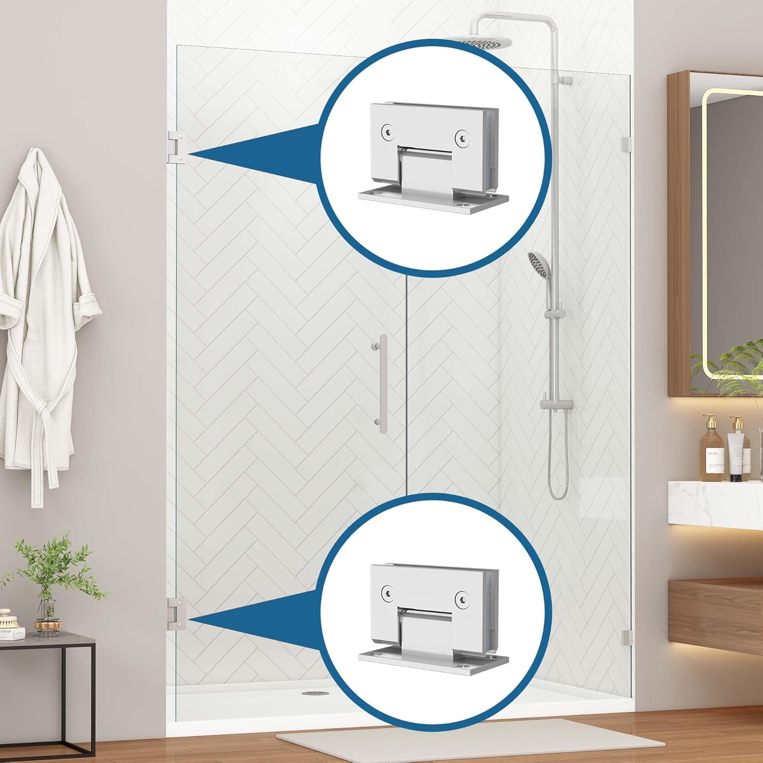 100 mm Brass 90 Degree Glass Shower Door Hinges, Heavy Duty Polished Chrome Glass Door Hinge for Bathroom, 1 PCS Brass Shower Door Hinges for 3/8" to 1/2" Frameless Shower Door