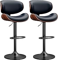 Vista 29 de Juego de 2 taburetes de bar giratorios, modernos taburetes ajustables de piel sintética, taburete de bar con respaldo y reposapiés para isla