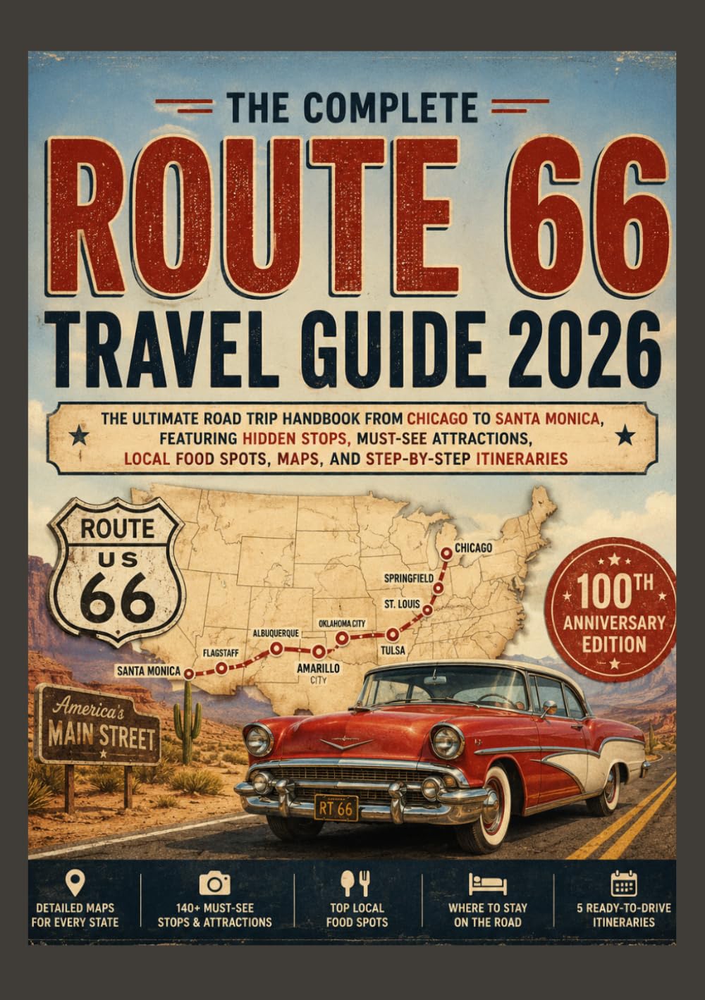 ROUTE 66 TRAVEL GUIDE 2026: The Ultimate Road Trip Handbook from Chicago to Santa Monica, Featuring Hidden Stops, Must-See Attractions, Local Food Spots, Maps, and Step-by-Step Itineraries