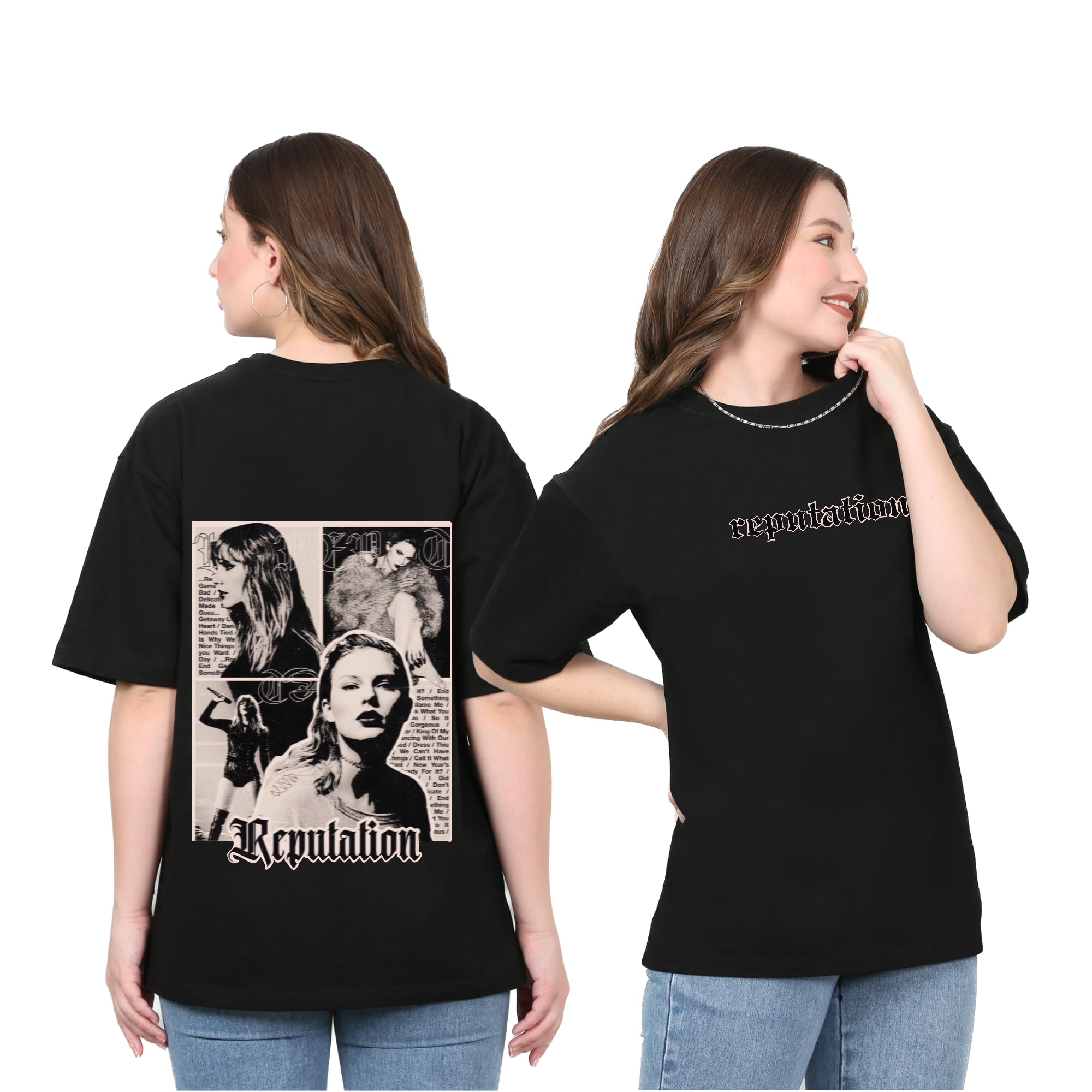 SILLYSTYLEReputation Oversized Black Tshirt for Women and Men Taylor Swift Drop Shoulder Unisex Baggy Loose Fit T-Shirts