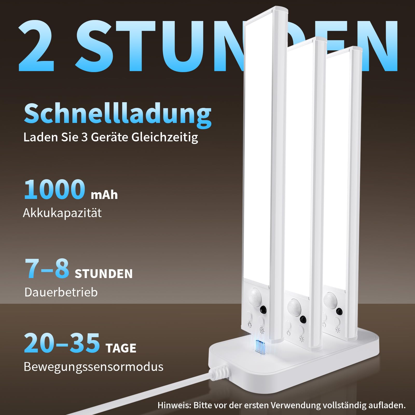Schrankbeleuchtung mit Ladestation, 6 Stück Schranklicht mit Bewegungsmelder, Dimmbar Helligkeit, 3 Betriebsmodi & 3 Farbtemperaturen, Unterbauleuchte Küche Led Akku für Schränk, Küche