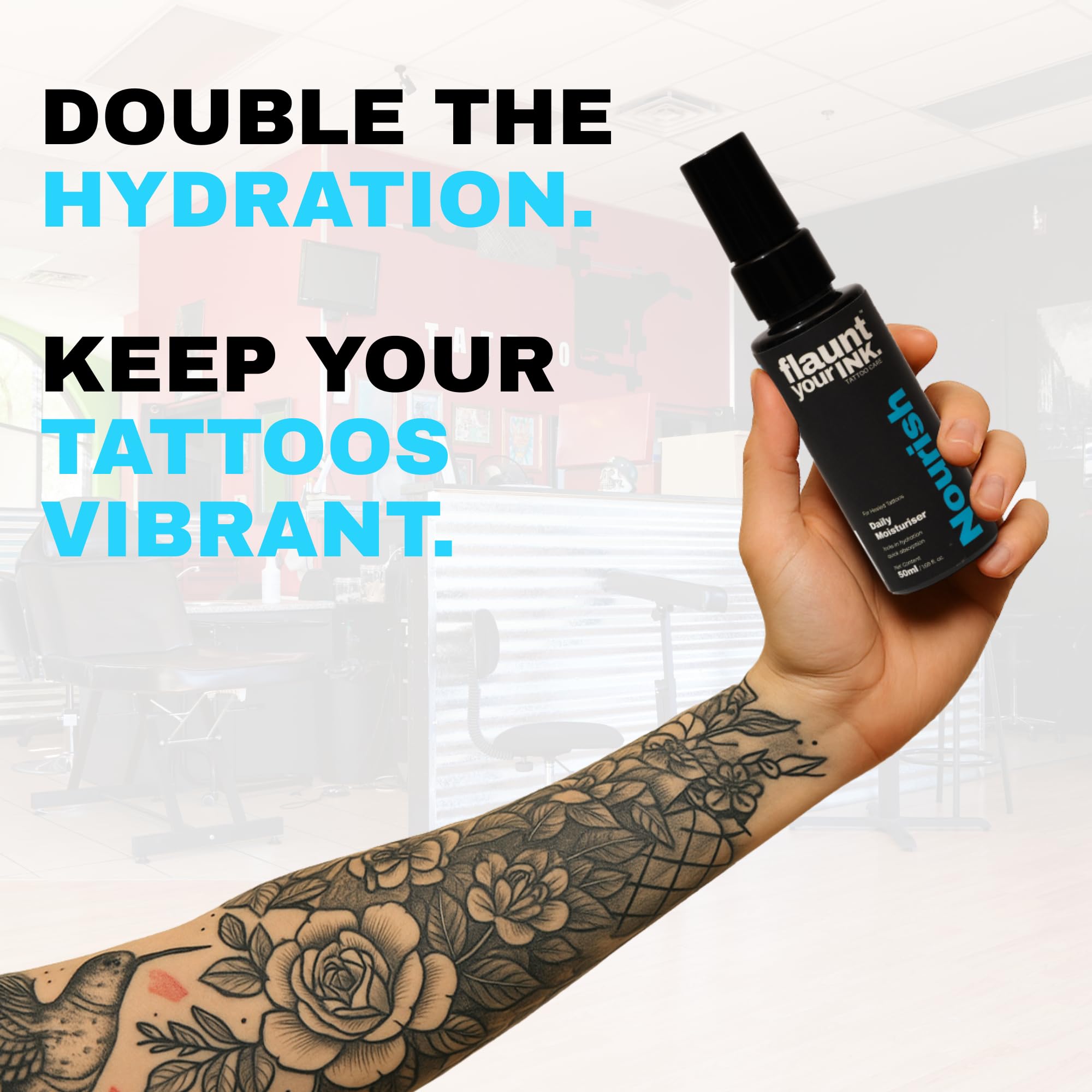 Flaunt Your Ink Tattoo Shiner & Moisturizer Duo | SPF 50 PA+++ Cream for Healed Ink | UV Protection + Hydration with Vitamin E & Hyaluronic Acid | 2 X 50ml 4