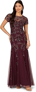 Womens Beaded Godet Long Dress