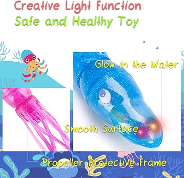 Electric Swimming Octopus Bath Toy Waterproof LED Light-Up Tub Toy for Toddlers, Cute Soft Tentacles, Safe BPA-Free, Fun Shower & Pool for Boys Girls (Blue)